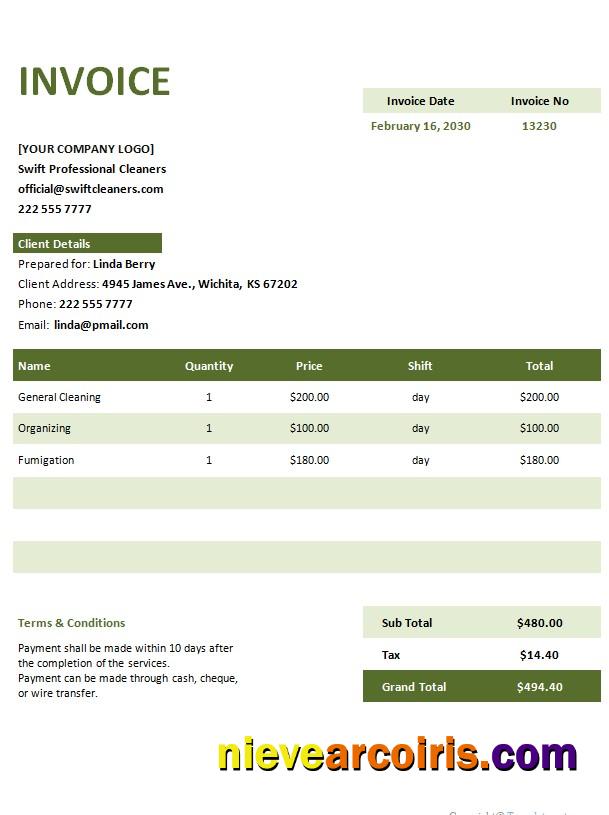 Free Invoice for Cleaning Service